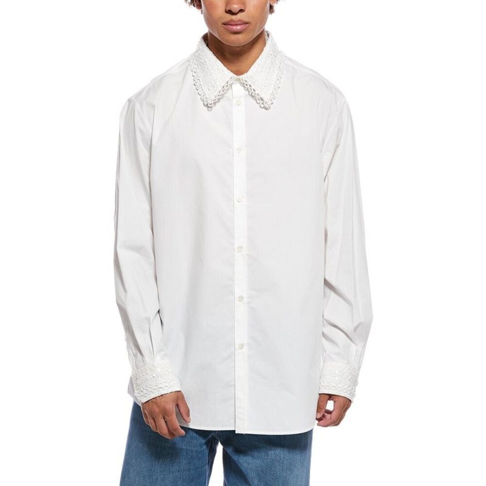 Valentino Mens  Camicia Manica Lunga Button Front Shirt, White